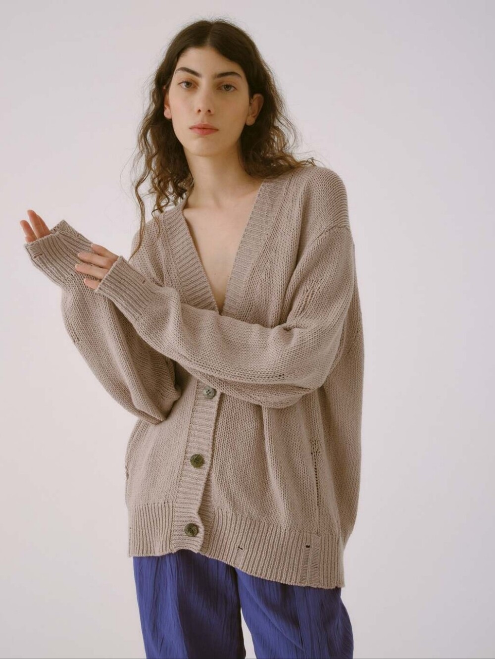Natural Life Light Brown V-Neck Cardigan Purple Buttons Comfy Cozy Size XS / S